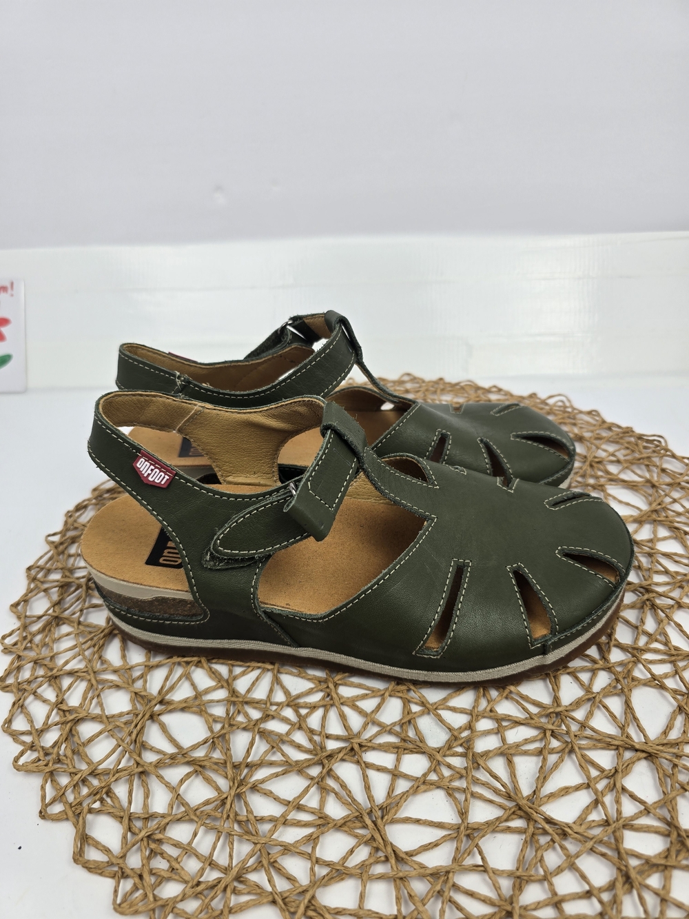 ON FOOT Zen 202 Green Leather Fisherman Sandal Comfort Shoe Size 37 US 6